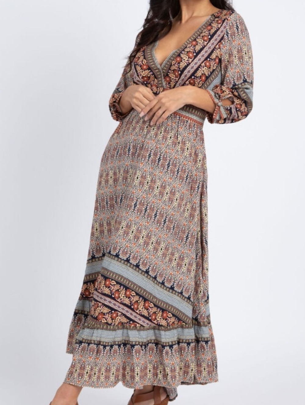 Papillon Boho Print Wrap Maxi Dress